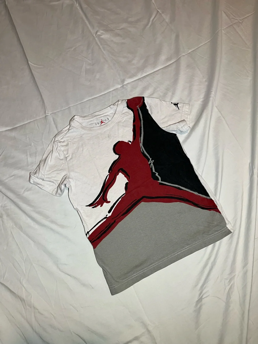 Jordan Short-Sleeve Tee with Red Jumpman Graphic on White